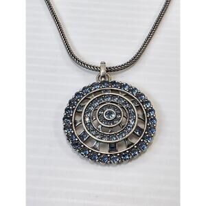 Touchstone Crystal by Swarovski Denim Medallion Necklace Oxidized Silver 15-18”